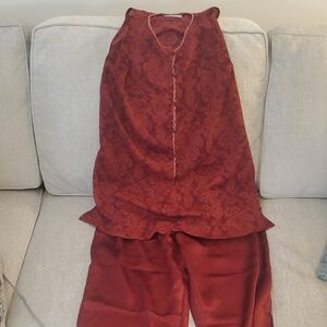Val Mode Red Damask Pajama Set